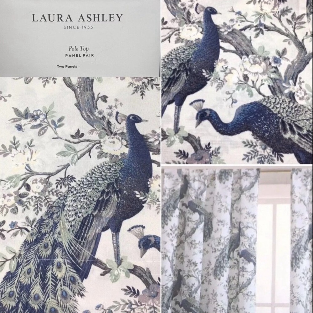Laura Ashley Peacock Curtain Panels Set of 2 38x84 Belvedere Floral Blue Green